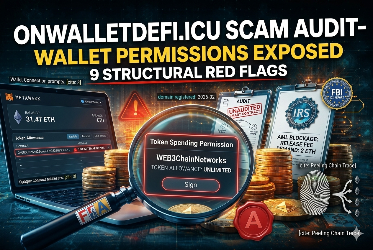 OnWalletDefi.icu Scam Audit: 9 Structural Red Flags, Withdrawal Blocks & Web3 Liquidity Illusion Explained 7 Forensic breakdown of onwalletdefi.icu scam withdrawal and wallet approval risks