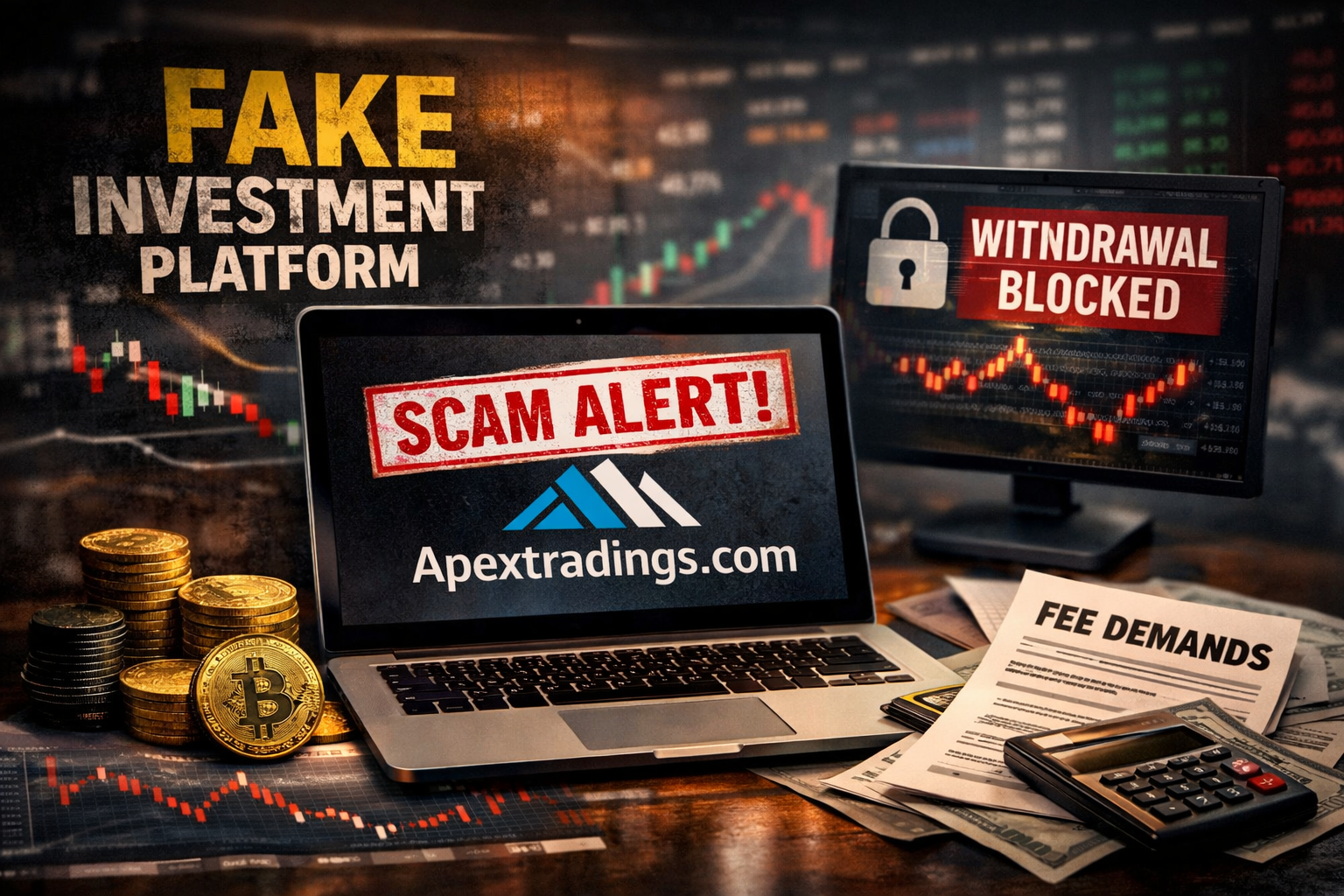 Forensic blockchain tracing diagram exposing the offshore broker mechanics of the apextradings.com scam