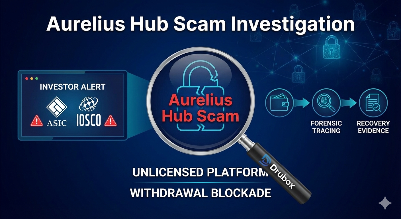 Aurelius Hub Scam: Exposed Copy-Trading Fraud 6 Forensic blockchain tracing diagram exposing the copy-trading extortion mechanics of an aurelius hub scam
