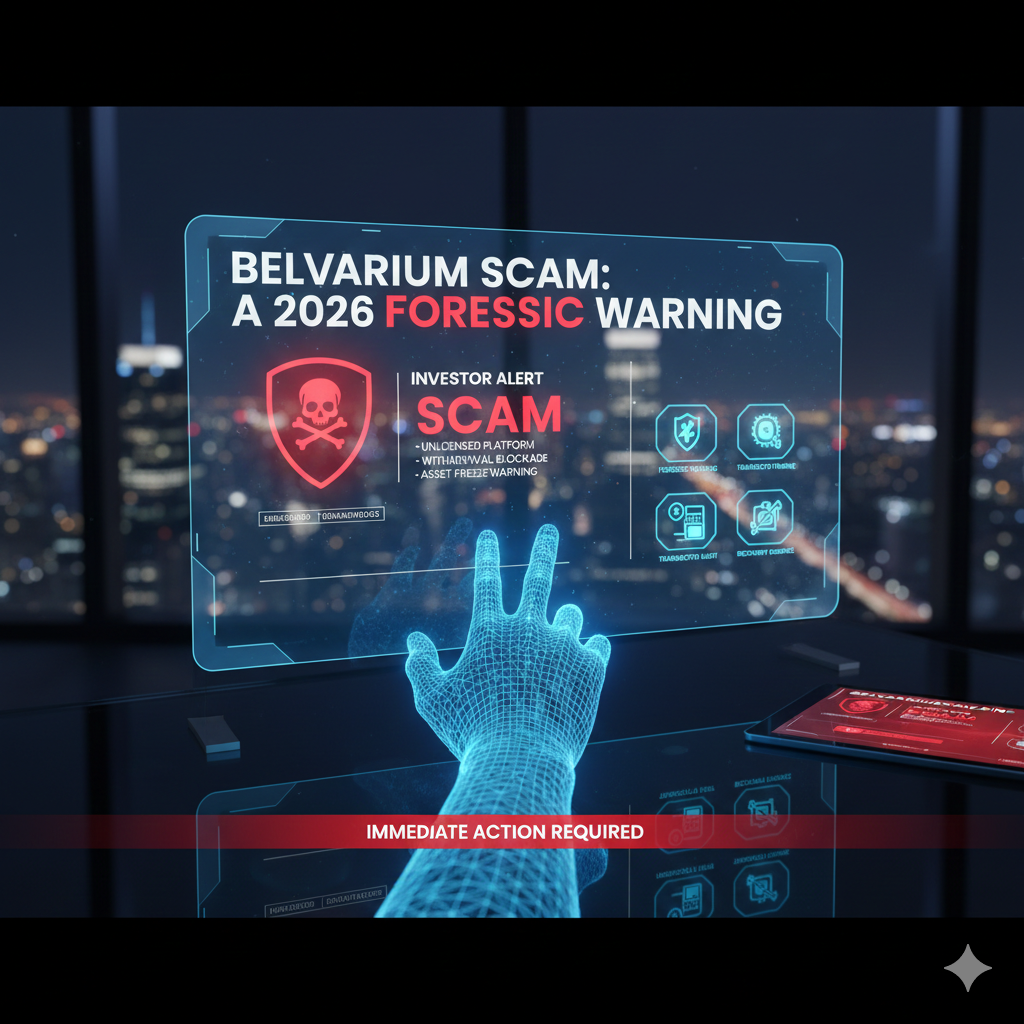 Forensic blockchain tracing diagram exposing the premium vault extortion mechanics of a belvarium scam investigation