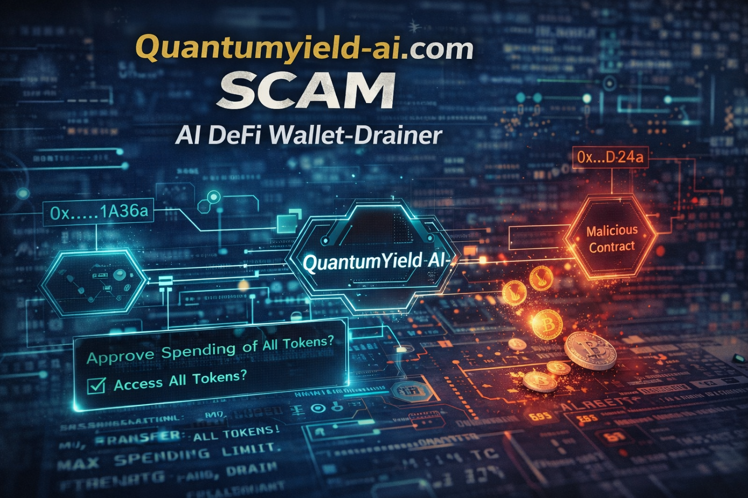 Quantumyield-ai.com Scam: Exposed Quantum Trading Fraud 1 Forensic blockchain tracing diagram exposing the algorithmic trading simulation of the quantumyield-ai.com scam