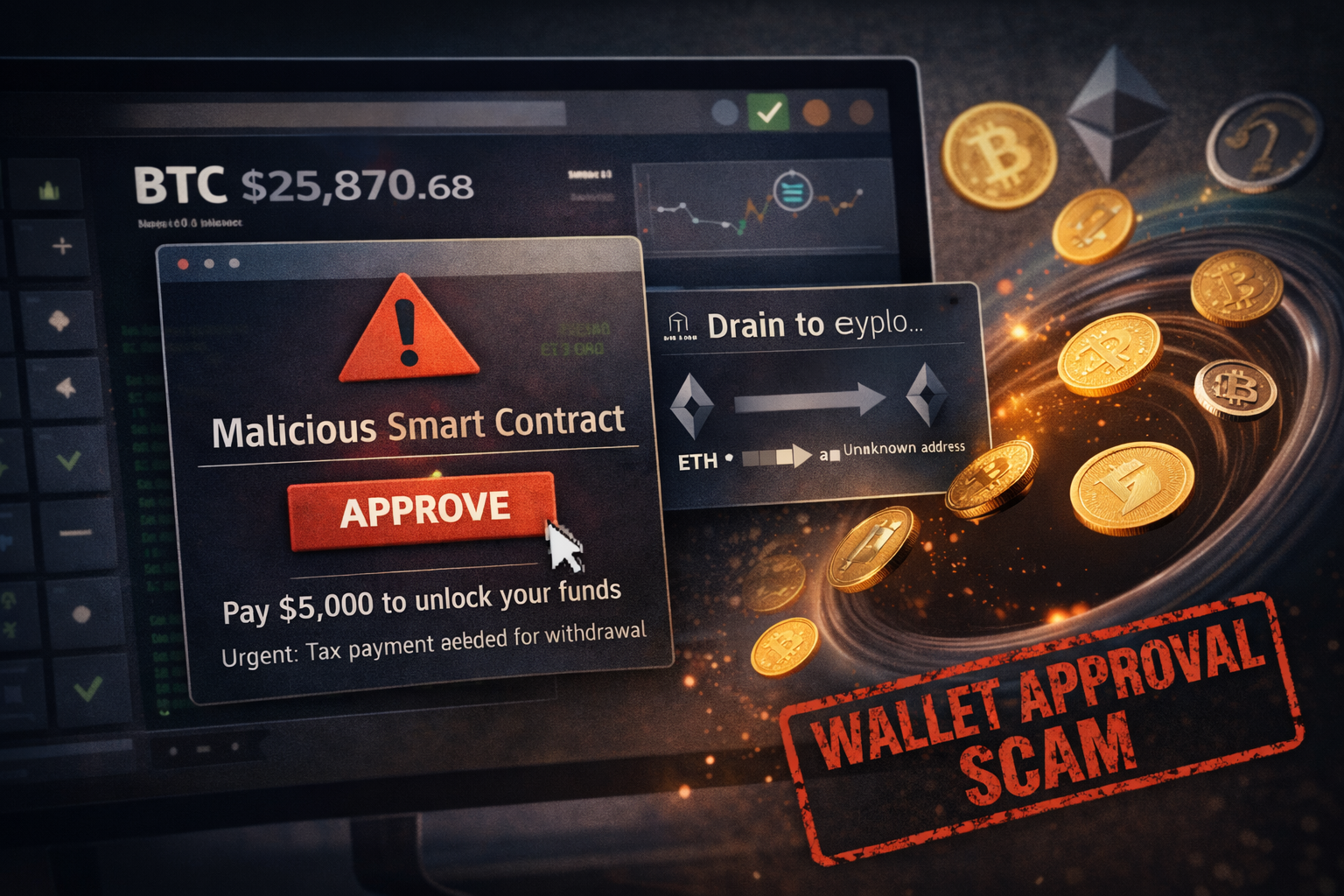 Forensic blockchain tracing diagram explaining the mechanics of a web3 wallet approval scam