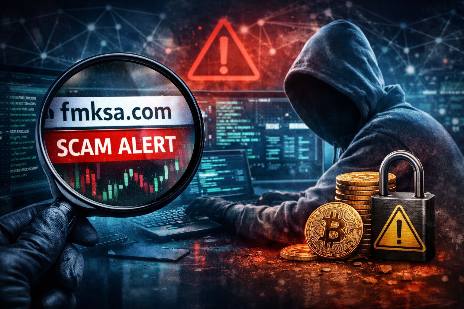 Forensic blockchain tracing diagram exposing the offshore forex extortion mechanics of an fmksa.com scam