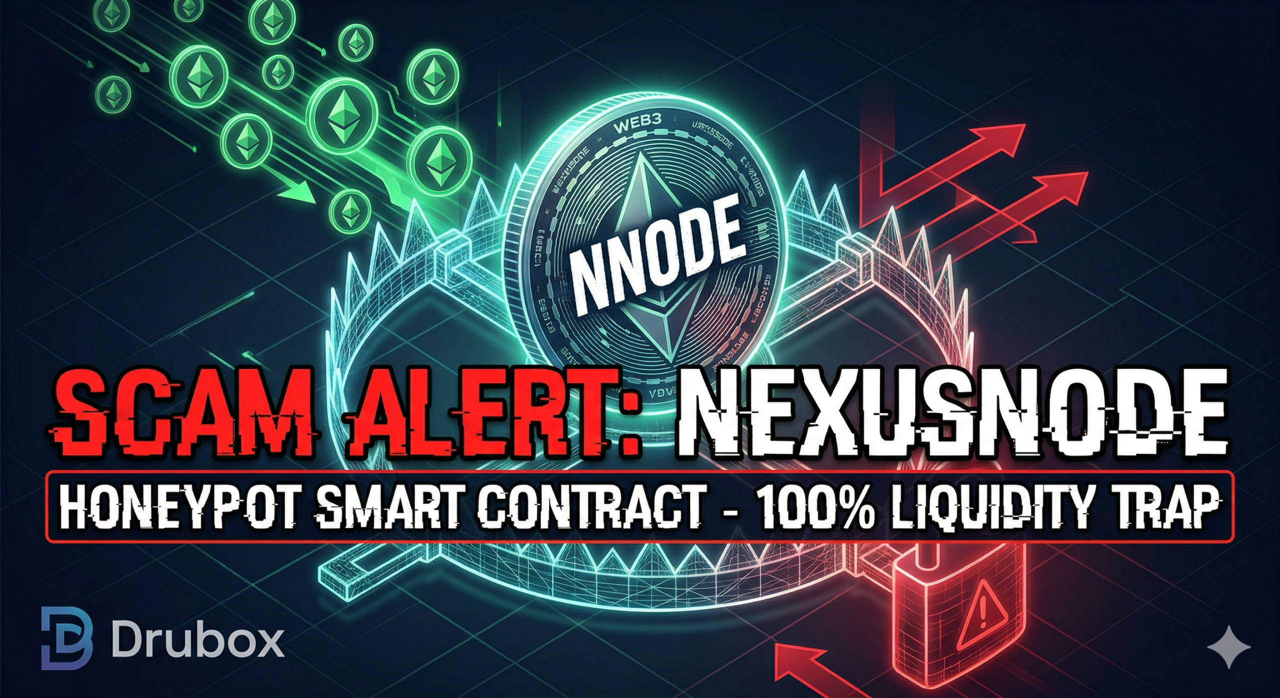 Forensic flow diagram illustrating the capital extraction mechanics and malicious honeypot smart contract deployed in the NexusNode presale scam.