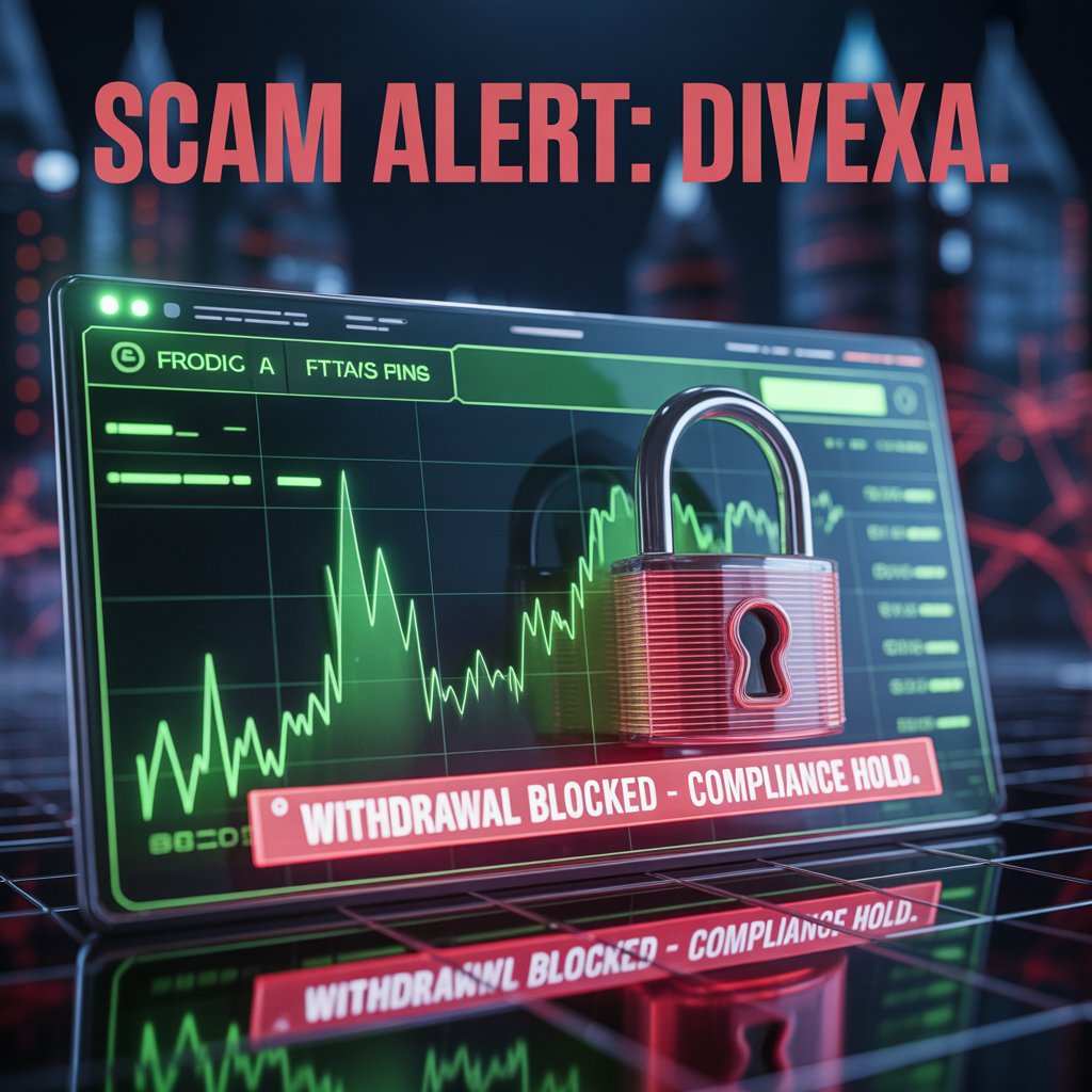 Forensic flow diagram outlining the account freeze architecture, simulated trading dashboard, and capital extraction mechanics deployed in the Divexa scam.