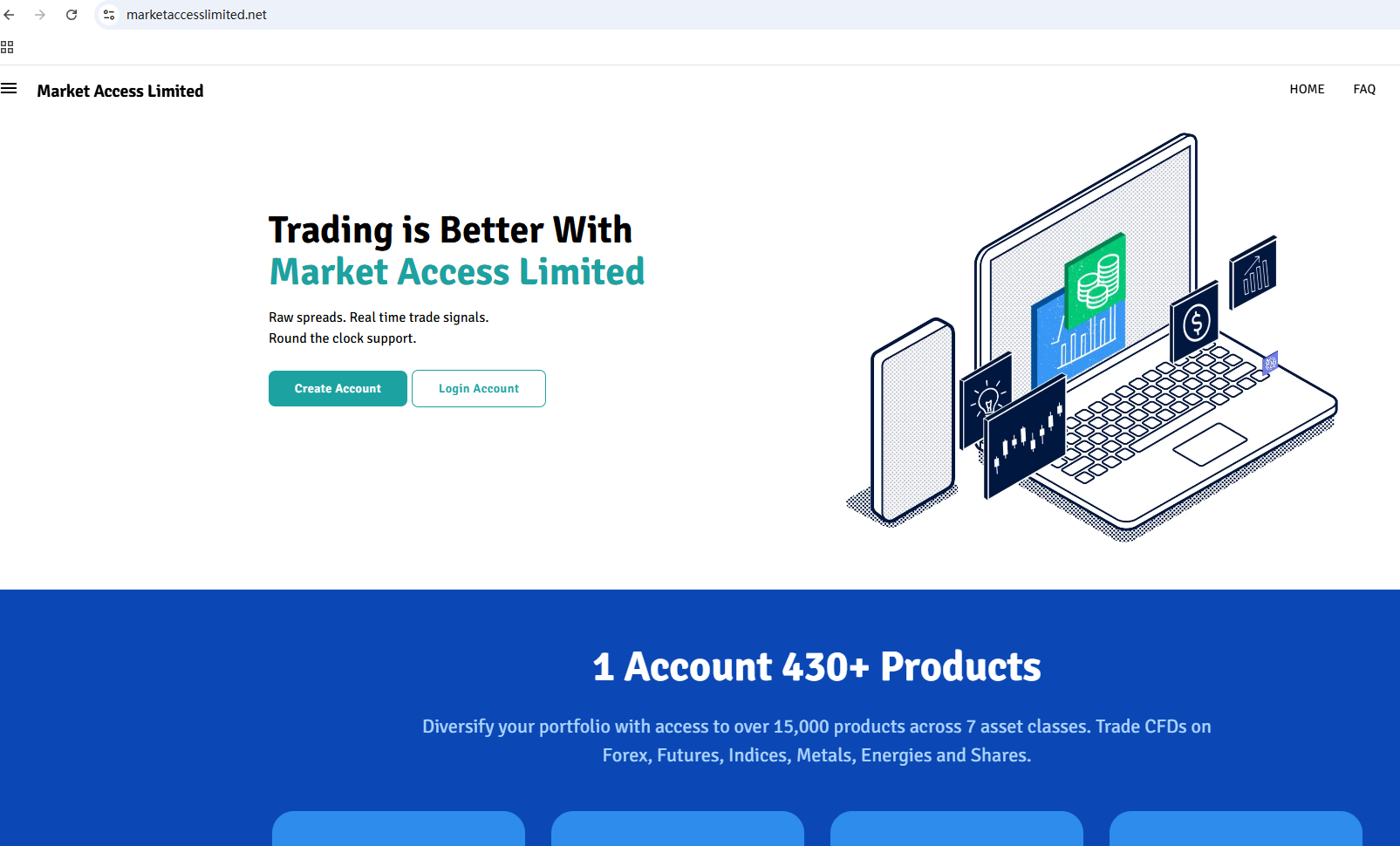 Forensic infrastructure map exposing Market Access Limited's simulated trading gateway and unverified cryptocurrency routing.