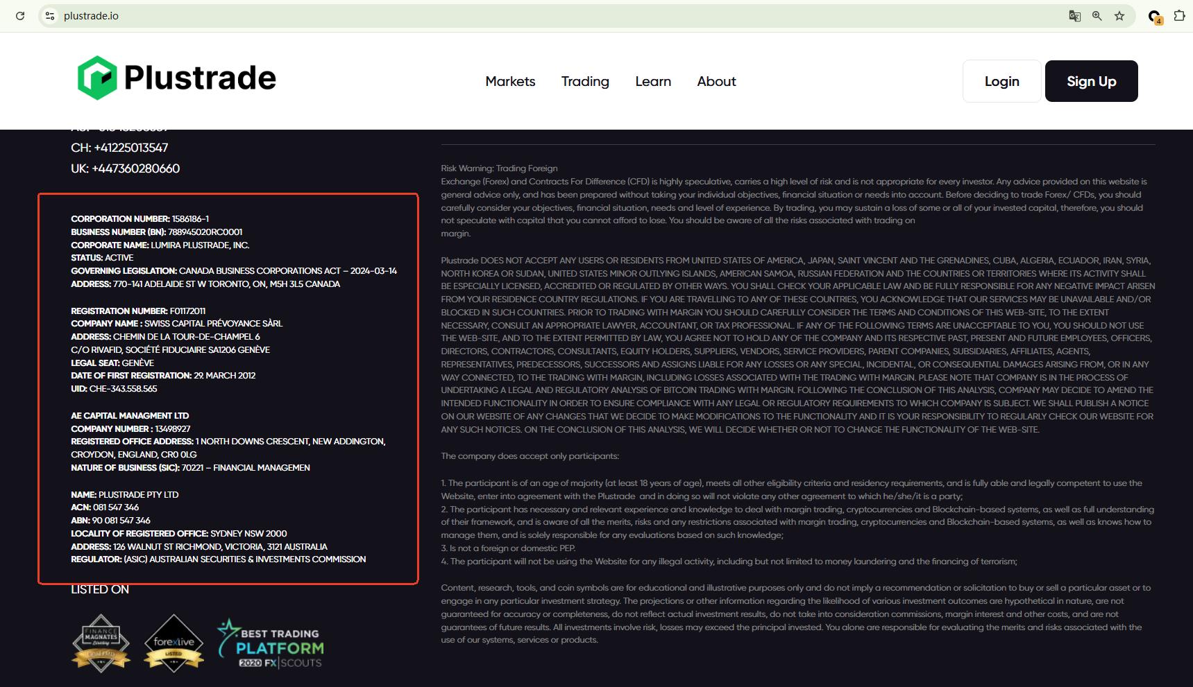 Forensic infrastructure map exposing Plustrade's fabricated multi-jurisdictional presence and unverified offshore cryptocurrency routing.