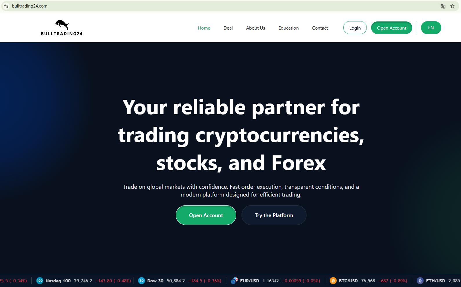 BullTrading24 Scam Homepage